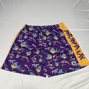 Flow Society LAX Shorts Men's  Large Purple Piranha AOP Mesh Lacrosse Y2K